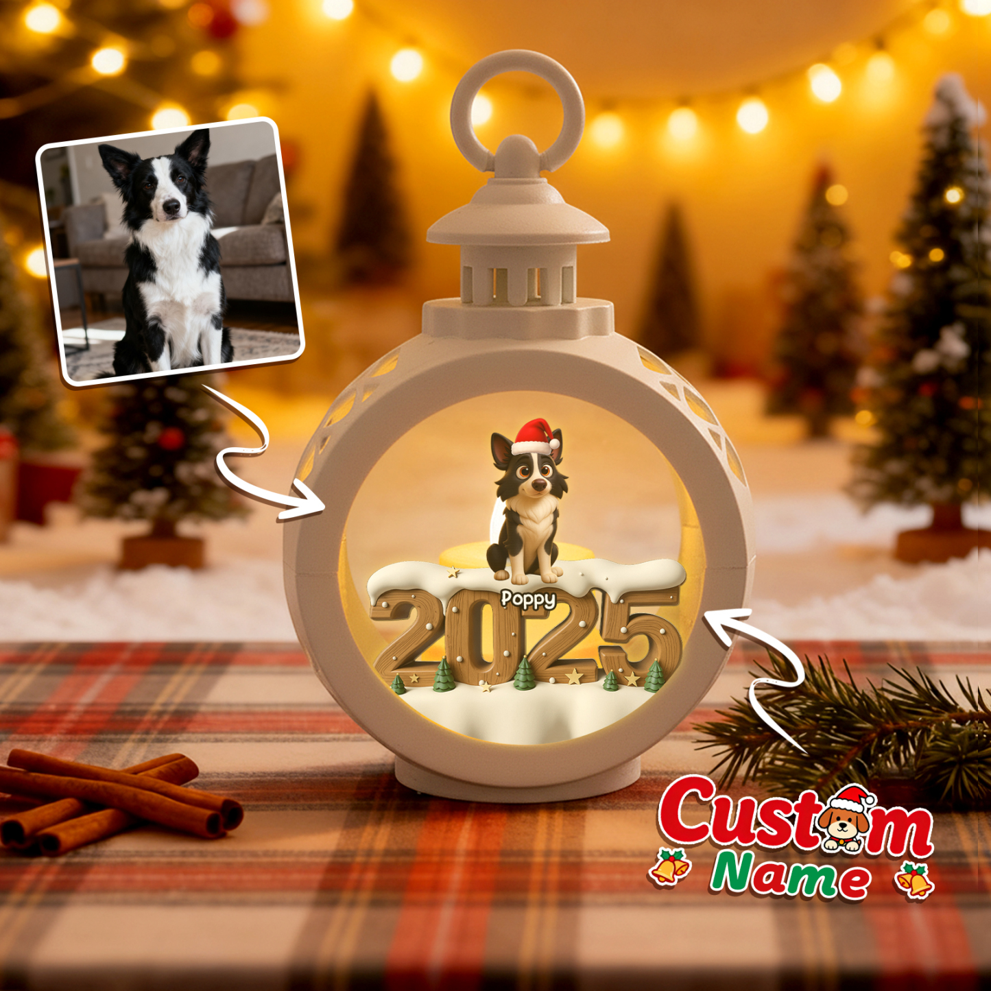 Personalisierte Weihnachtslaterne Mit Anime-fotos – Individuelle Weihnachtsgeschenke Für Tierliebhaber - MyFaceSocksDE