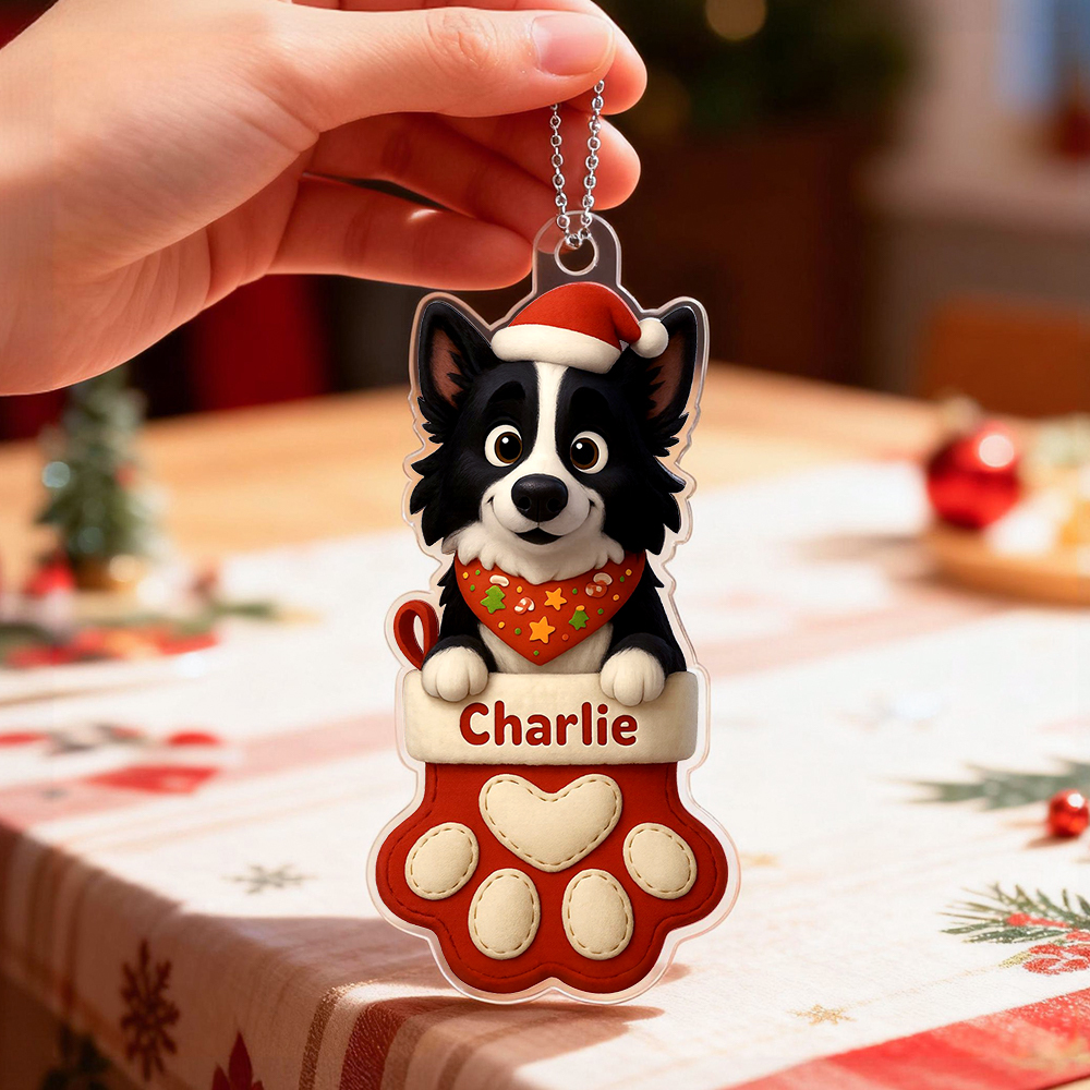 Individuell Gestalteter Autoanhänger „haustierliebe Im Strumpf" Für Süße Hunde Und Katzen – Weihnachtsgeschenk Aus Acryl – Liebevolle Erinnerung An Ihre Haustiere - MyFaceSocksDE
