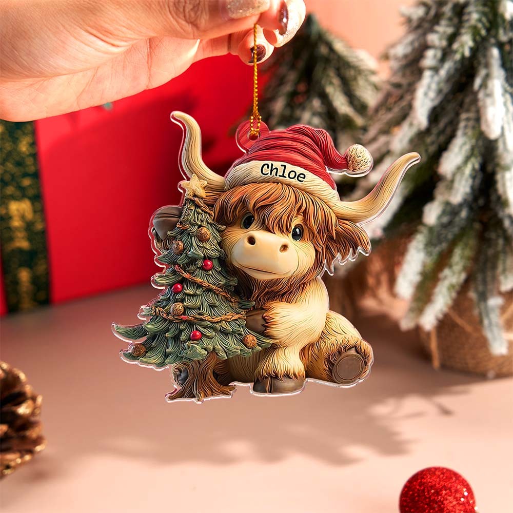 Personalisierter Weihnachtsbaumschmuck Aus Der Hochlandkuh-kollektion – Lustiger Hängeschmuck Aus Der Hochlandkuh-kollektion – Geschenk Für Hochlandkuh-liebhaber - MyFaceSocksDE