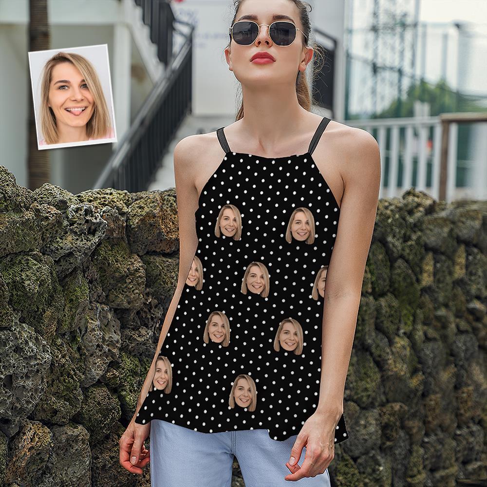 Custom Face Frauen Strappy Camisoles Sommer Sexy Loose Cute Tanktops - Polka - GesichtSocken