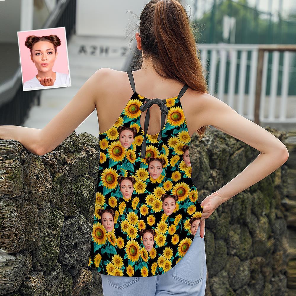 Custom Face Damen Riemchen Camisoles Sommer Sexy Loose Cute Tanktops - Sonnenblume - GesichtSocken