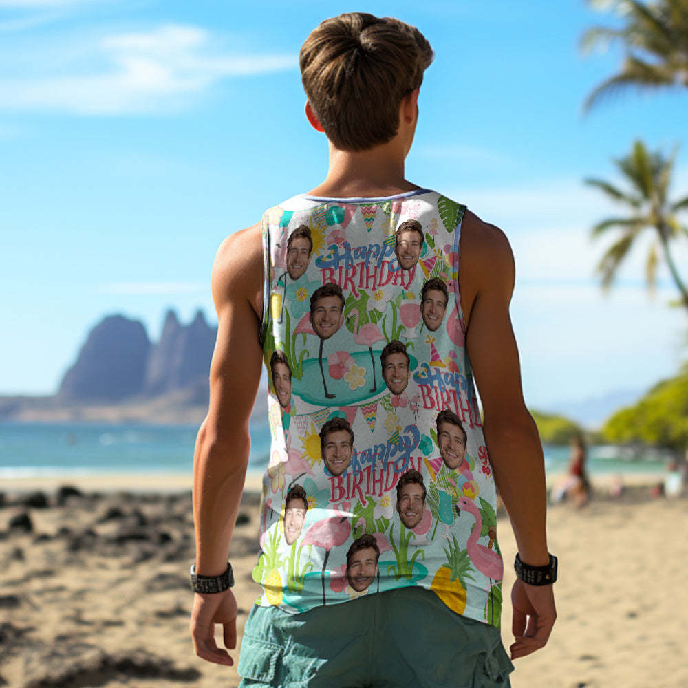 Benutzerdefiniertes Dickes Gesichts-tanktop Für Herren, Ärmelloses Hemd „happy Birthday“. - GesichtSocken