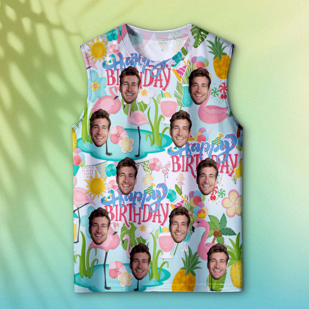 Benutzerdefiniertes Dickes Gesichts-tanktop Für Herren, Ärmelloses Hemd „happy Birthday“. - GesichtSocken