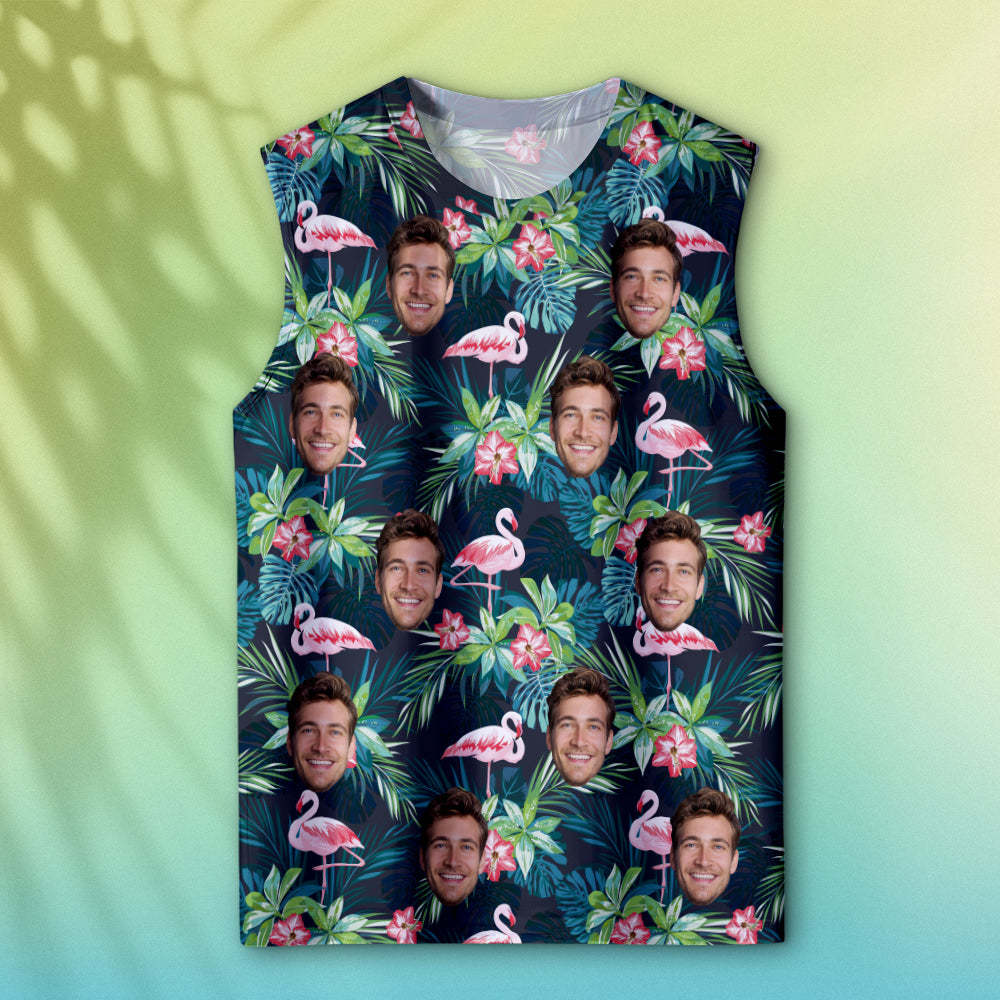 Benutzerdefinierte Dicke Gesichts-tanktops, Ärmelloses Herrenhemd, Blätter Und Flamingo - GesichtSocken