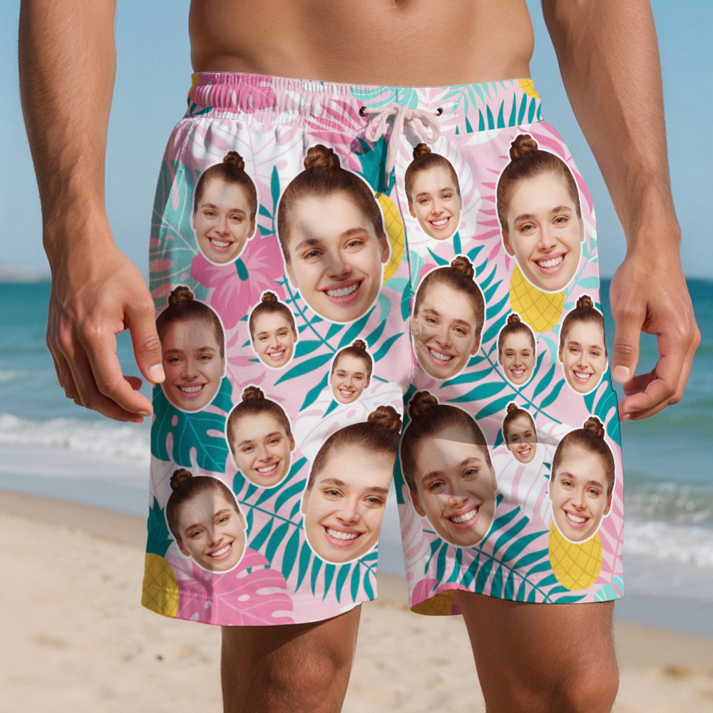 Personalisiertes Gesicht Herren Badehose Benutzerdefinierte Sommer Hawaii Tropische Badeshorts Urlaubsgeschenk - MyFaceSocksDE