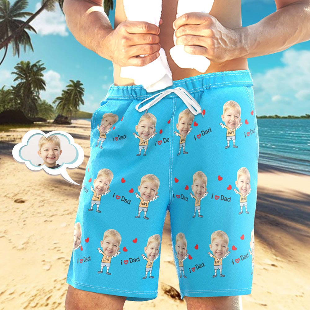 Badehose Mit Individuellem Gesicht, Personalisierte Strandshorts, Lässige Herren-shorts, Love Dad - GesichtSocken