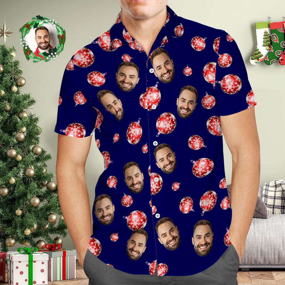 Benutzerdefiniertes Gesicht Herren-hawaii-hemd, Personalisiertes Foto, Blaue Hawaii-hemden „frohe Weihnachten“. - GesichtSocken