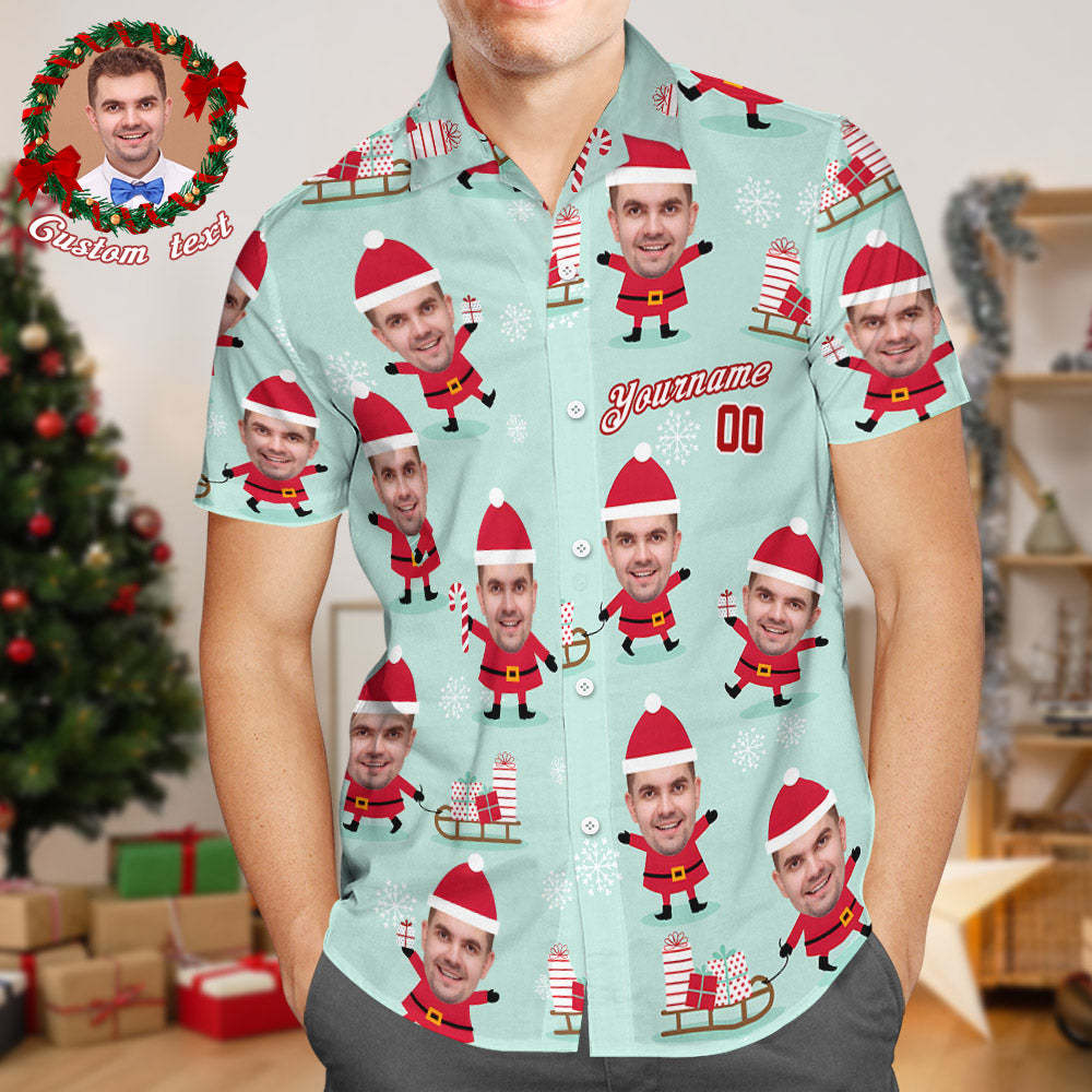 Hawaiihemden Mit Individuellem Gesicht, Personalisiertes Foto- Und Texthemd, Geschenk, Weihnachtshemden Für Herren, Weihnachtsmann Und Geschenke - GesichtSocken