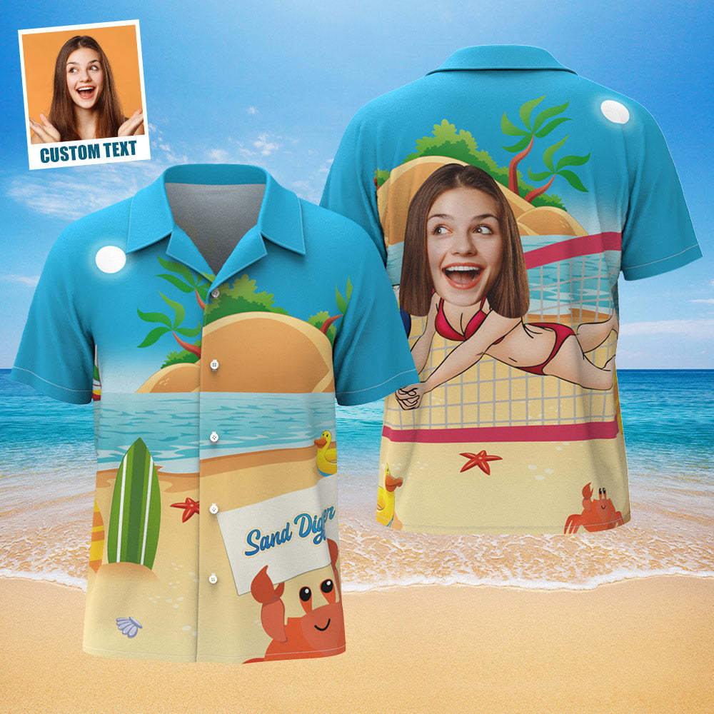 Benutzerdefiniertes Gesicht Hawaiian Shirt Personalisierte Text Sand Digger Geschenke Für Volleyball-liebhaber - GesichtSocken