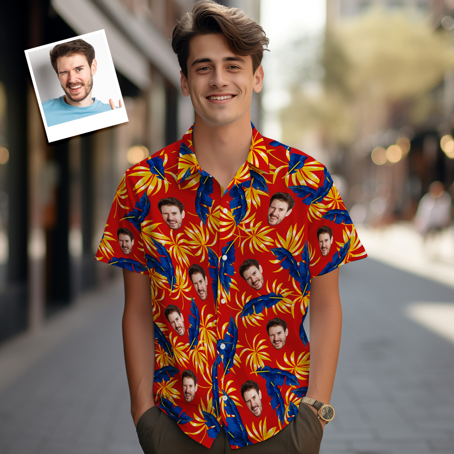 Hawaii-hemden Mit Individuellem Logo, Bunte Blätter, Aloha-strandhemd - MyFaceSocksDE