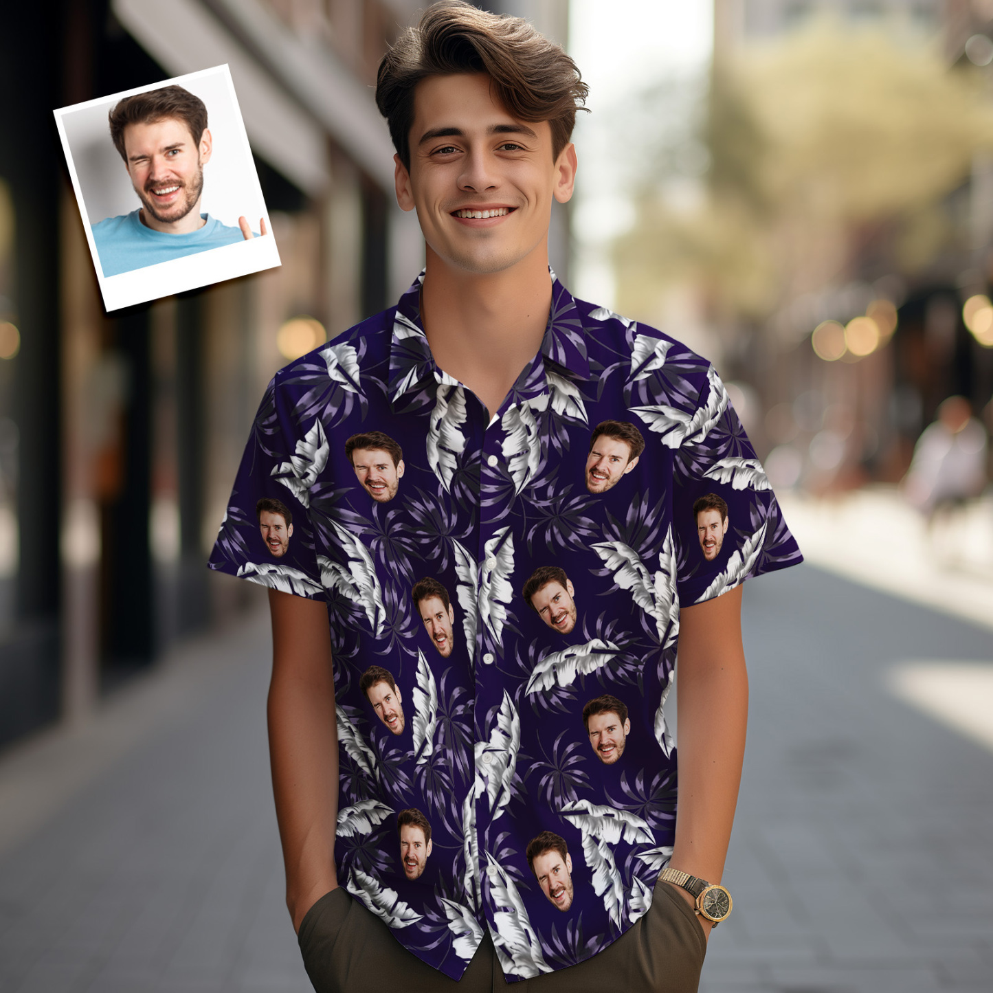 Hawaii-hemden Mit Individuellem Logo, Bunte Blätter, Aloha-strand-hemden - MyFaceSocksDE