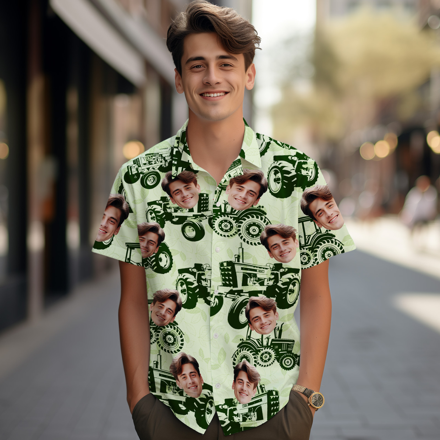 Benutzerdefinierte Herren Hawaiihemden Blau Vintage Element Auto Gesicht Hawaiihemd Für Männer Aloha Shirt Geschenk - MyFaceSocksDE