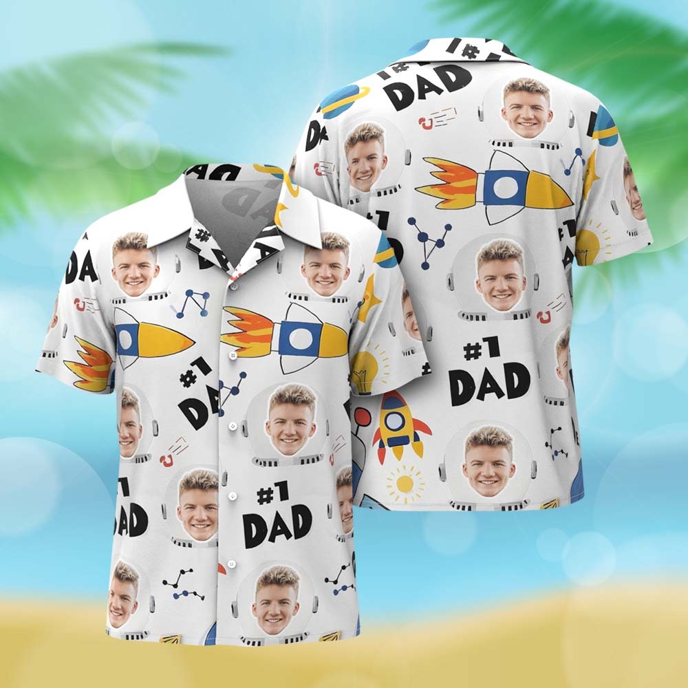 Personalisiertes Hawaiihemd Tropische Blätter Geburtstagsgeschenk Gelbe Blumen Blaues Hawaiihemd - MyFaceSocksDE