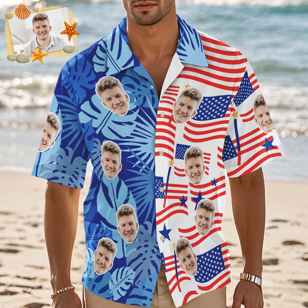 Benutzerdefinierte Hawaiian Shirt Grün Blätter Flamingo Personalisierte Foto Hawaiian Shirt Lustige Urlaub Party Shirts
