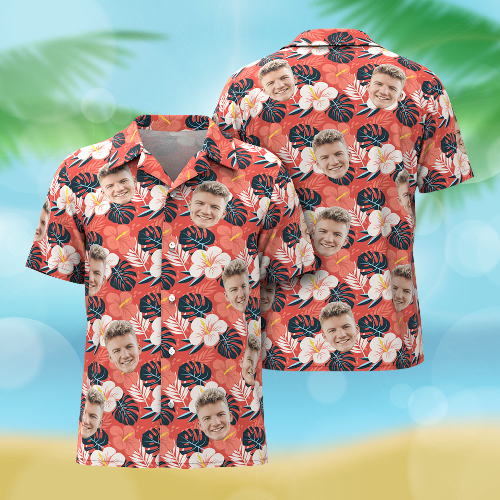 Benutzerdefinierte Gesicht Hawaiian Shirt Personalisierte Hawaii-stil Rote Blume Hawaiian Shirt Tropischen Urlaub Geschenke - MyFaceSocksDE