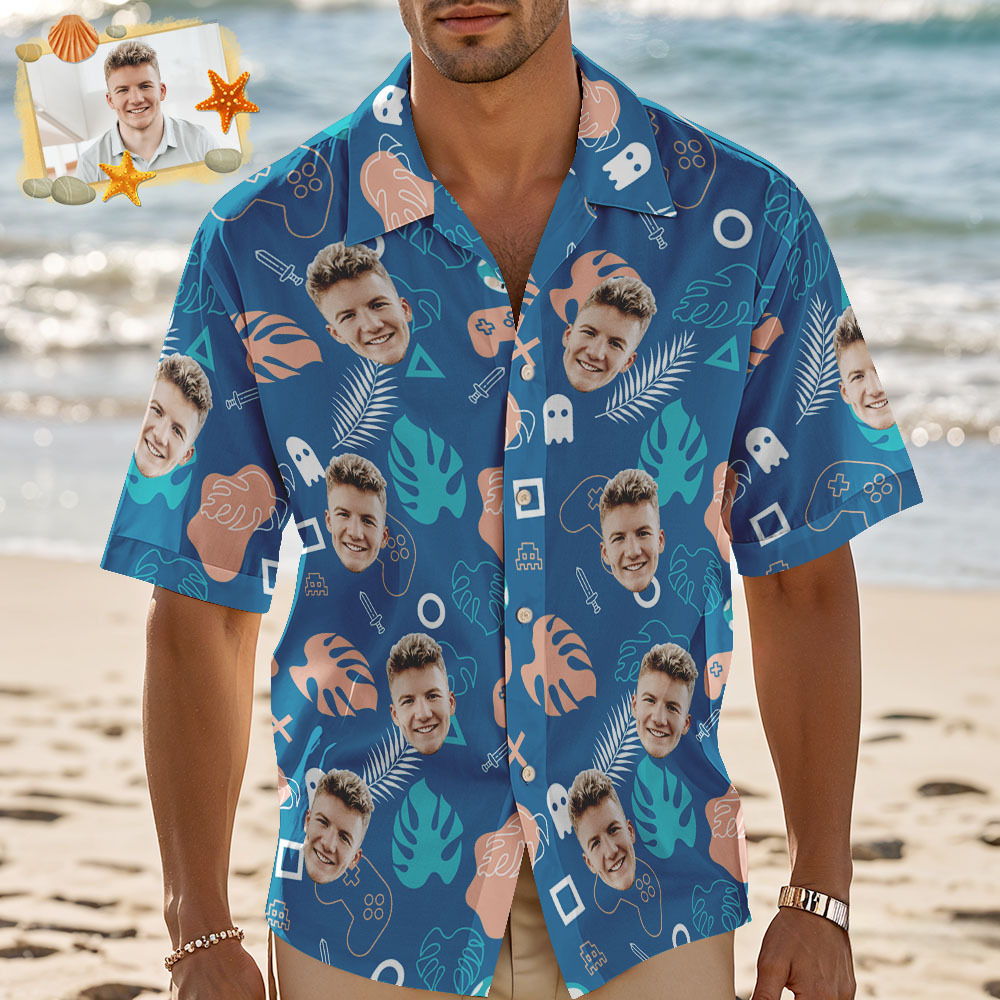 Benutzerdefinierte Männer Lila Blätter Hawaiihemden Gesicht Shirt Bier Muster Hawaiihemd Geschenk Für Sommer Vibe Urlaub - MyFaceSocksDE
