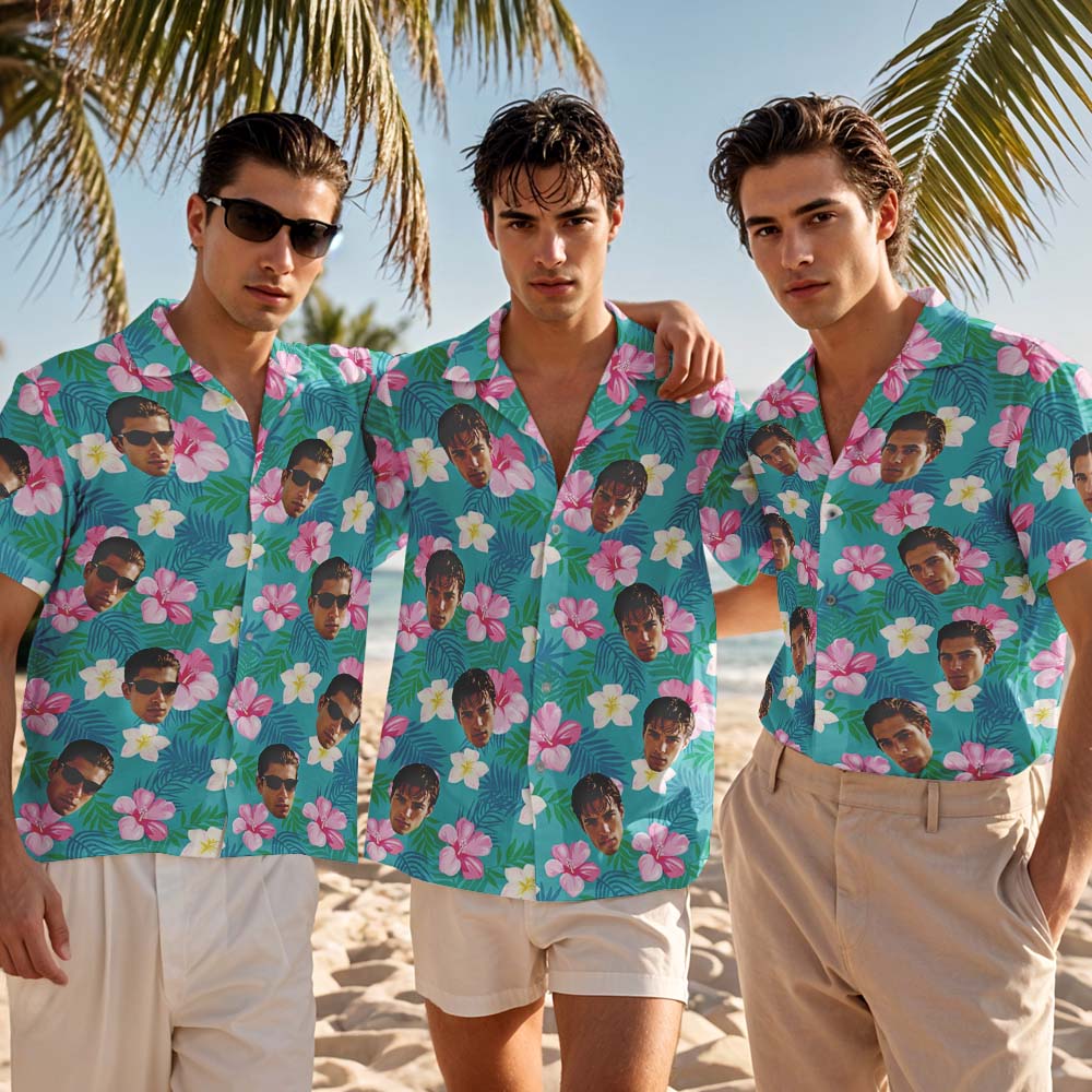 Benutzerdefinierte Männer Rosa Blume Hawaiian Blätter Und Blumen Hawaiian Shirts Gesicht Shirt Hawaii Muster Shirt Geschenk Für Sommer Vibe Urlaub
