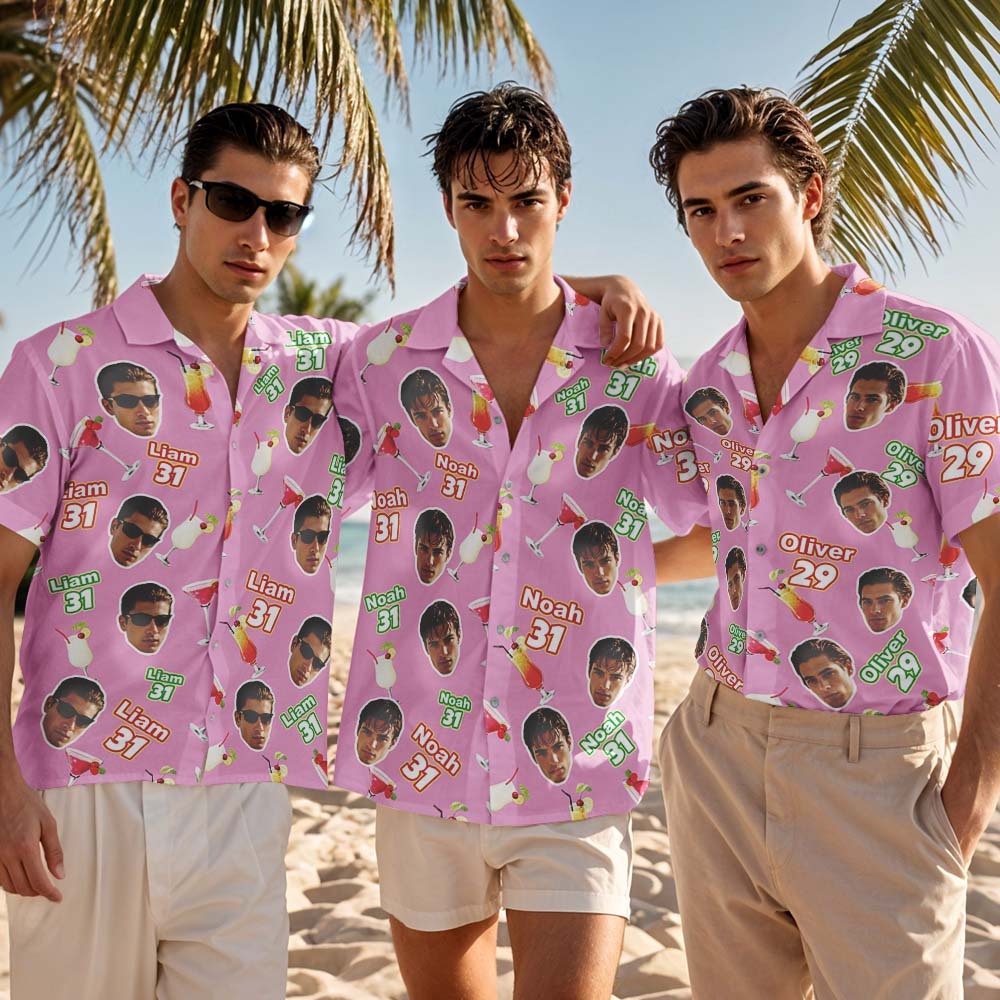 Personalisiertes Geburtstagsgesicht Und -name, Hellblaues Hawaii-hemd, Individuelles Gesicht, Lustiges Geburtstagsparty-shirt, Individuelles Gesichtsfoto, Geburtstags-passendes Geburtstagsparty-gruppen-shirt - MyFaceSocksDE