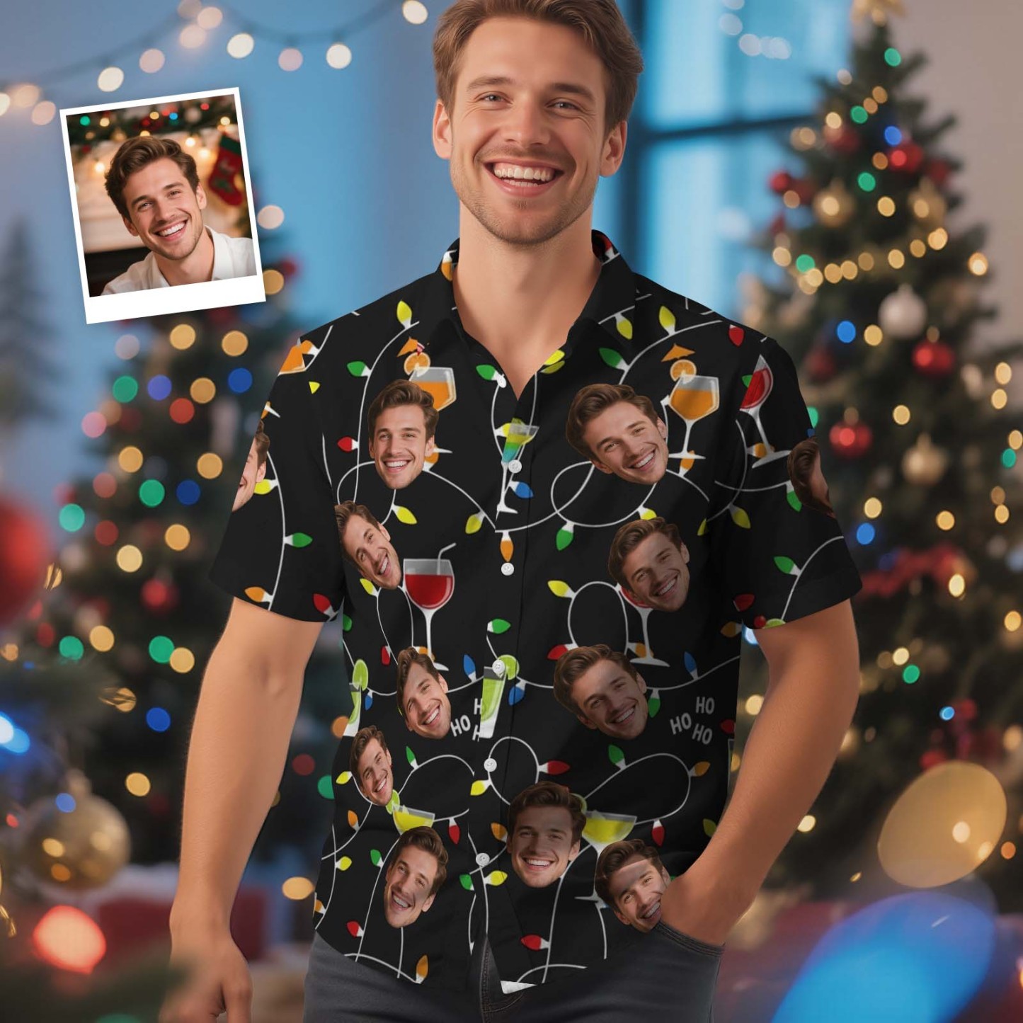 Personalisiertes Hawaiihemd Mit Foto Von Einem Blauen Flamingo – Das Perfekte Weihnachtsgeschenk! - MyFaceSocksDE