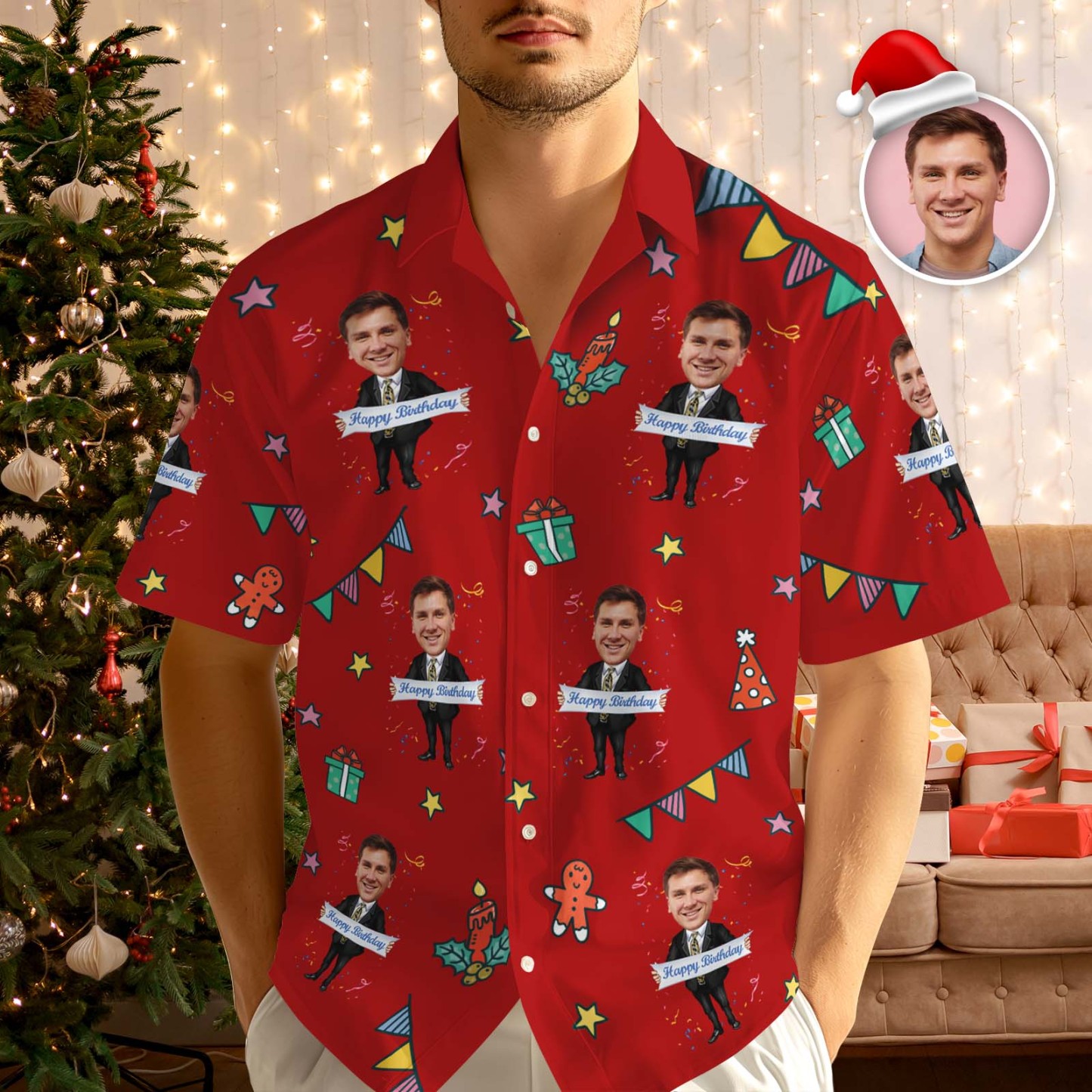 Individuell Gestaltetes Geburtstags- Oder Weihnachtsshirt, Fröhliche Weihnachten, Mehrseitiges Hawaiihemd, Geschenk Für Die Familie, Weihnachtsgeschenk - MyFaceSocksDE