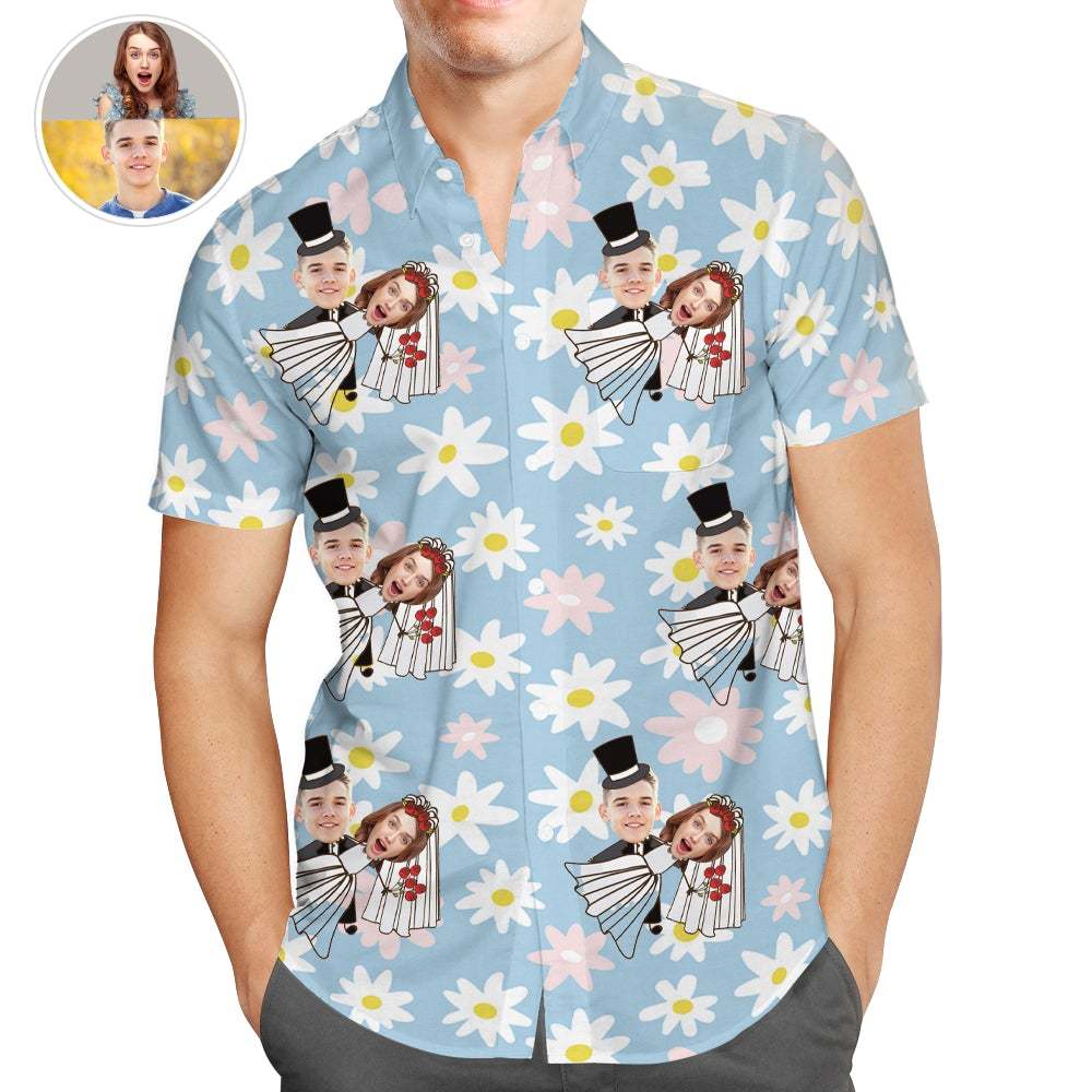 Personalisiertes Paar Foto Hawaiihemd, Lustige Hochzeitshemden, Bestes Valentinstagsgeschenk - GesichtSocken