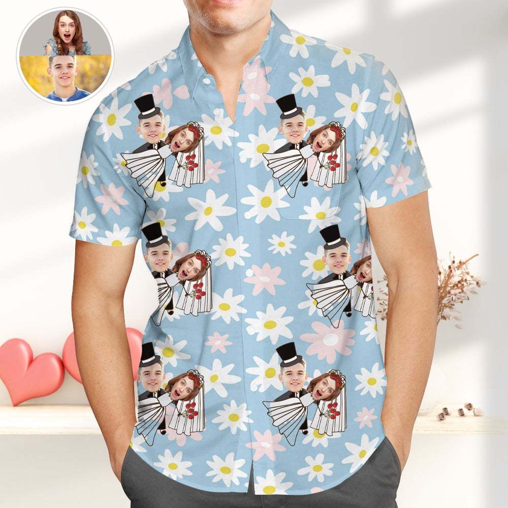 Personalisiertes Paar Foto Hawaiihemd, Lustige Hochzeitshemden, Bestes Valentinstagsgeschenk - GesichtSocken