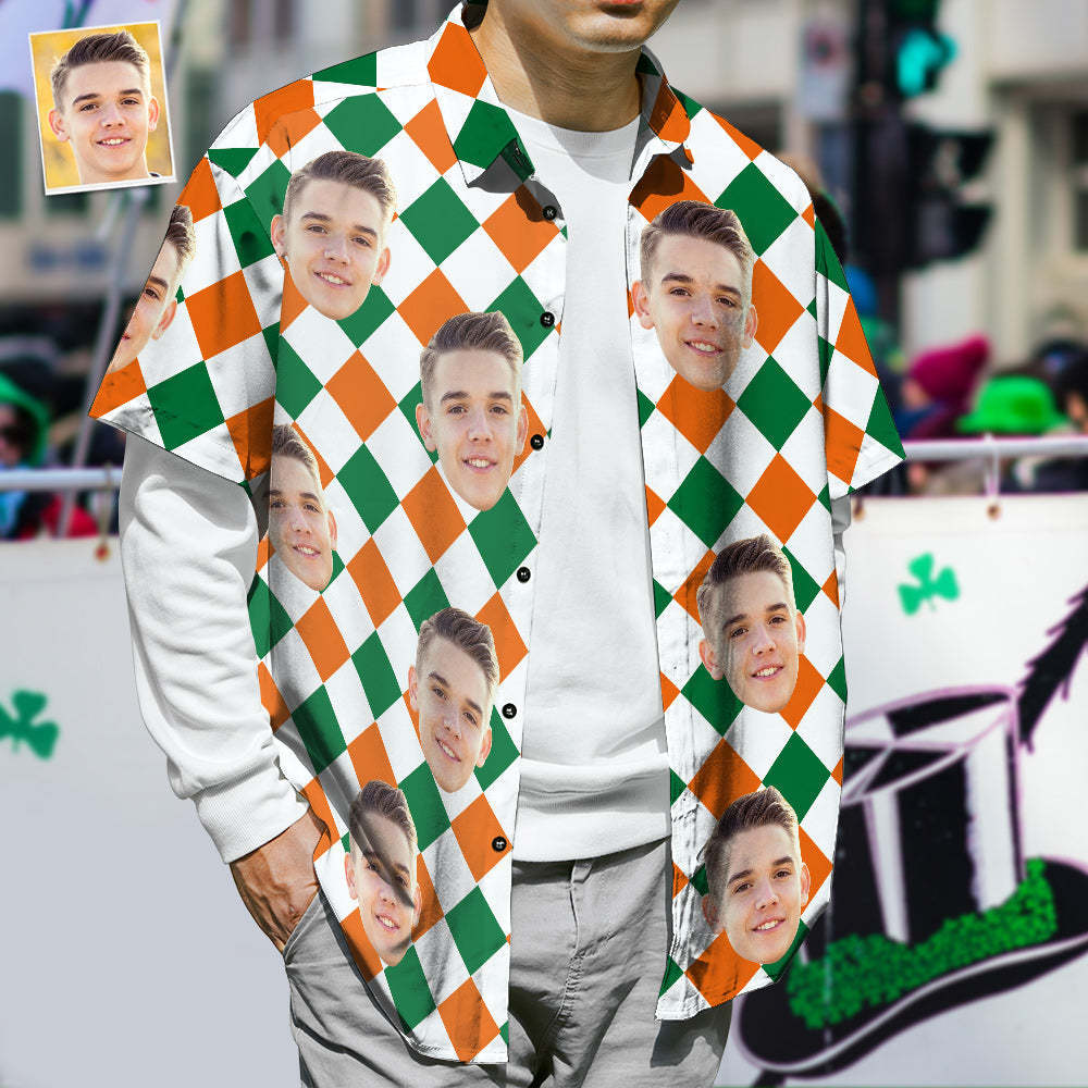 Benutzerdefinierte Gesicht Hawaiihemden, St. Patrick Checker Shirt, Geschenk Für Erwachsene - GesichtSocken