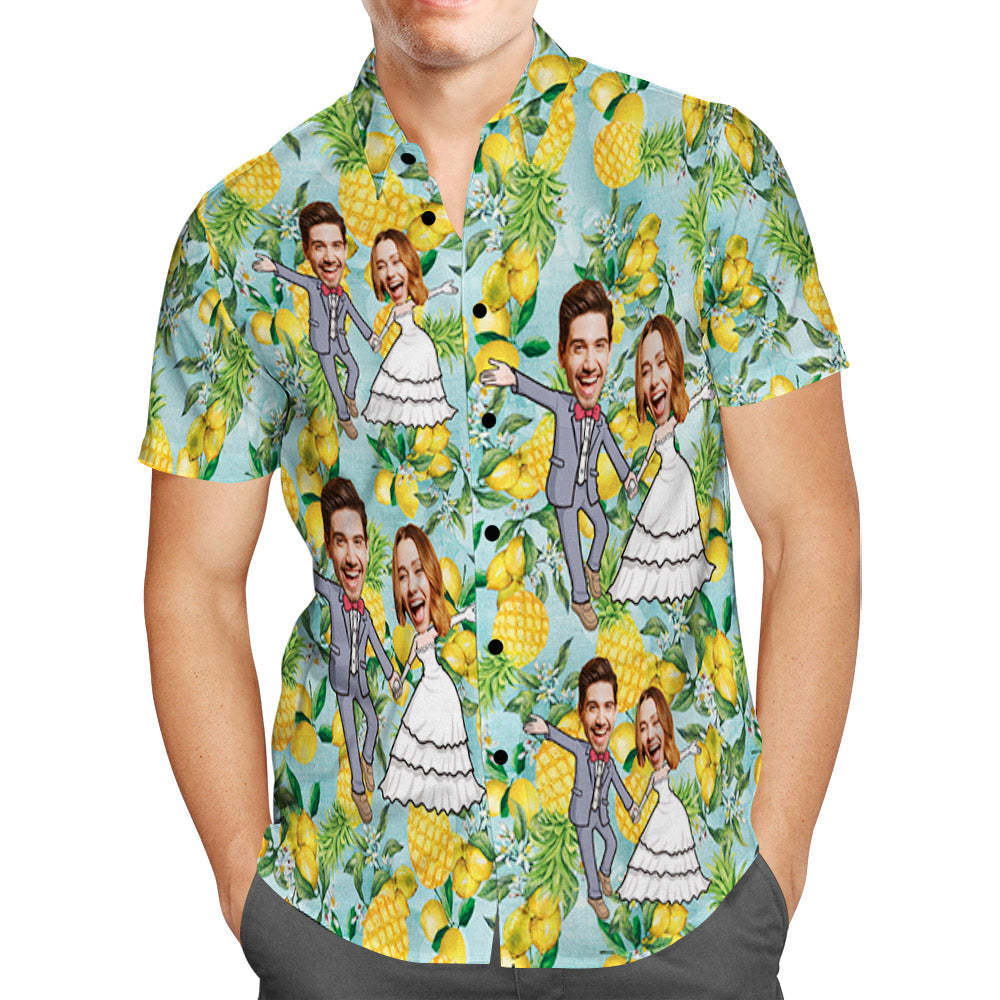 Kundenspezifisches Hochzeits-hawaii-hemd Lustiges Ananas-paar-gesichts-hawaii-hemd - GesichtSocken
