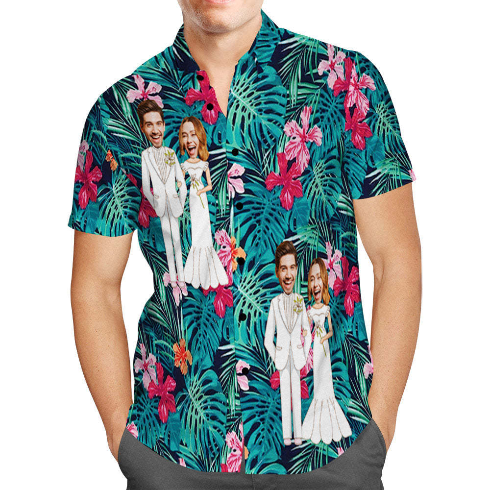 Kundenspezifisches Hawaii-hemd Personalisiertes Hochzeits-hawaiian-blumen-hemd Bestes Hochzeits-geschenk - GesichtSocken