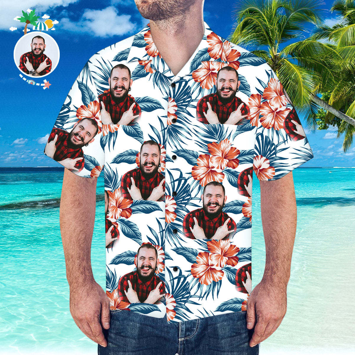 Kundenspezifisches Hawaii-hemd Mit Freundin-gesicht Personalisiertes Strand-hawaii-hemd - GesichtSocken