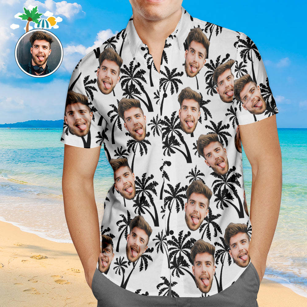 Custom Face Hawaiian Shirt Coconut Trees Design Personalisiertes Aloha Beach Shirt Für Männer - GesichtSocken