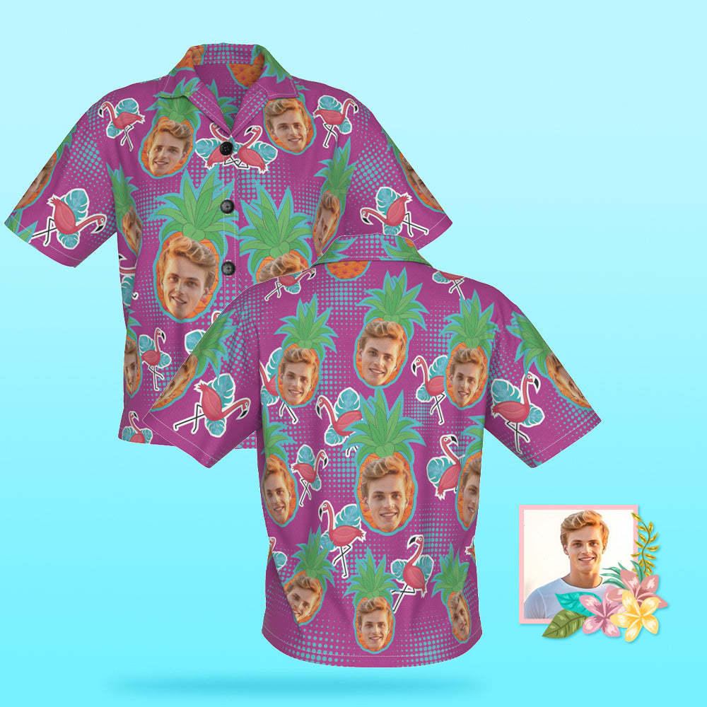 Hawaii-hemd Mit Individuellem Foto, Strandurlaub, Beliebtes Hawaii-strandhemd Mit Flamingo-allover-print Für Damen - GesichtSocken