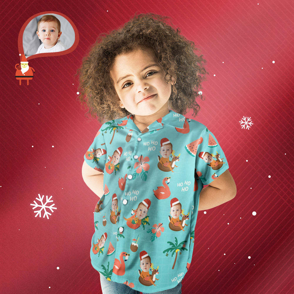 Passendes Hawaiianisches Familien-outfit Mit Individuellem Gesicht, Weihnachts-pool-party, Eltern-kind-kleidung - DePhotoBoxer