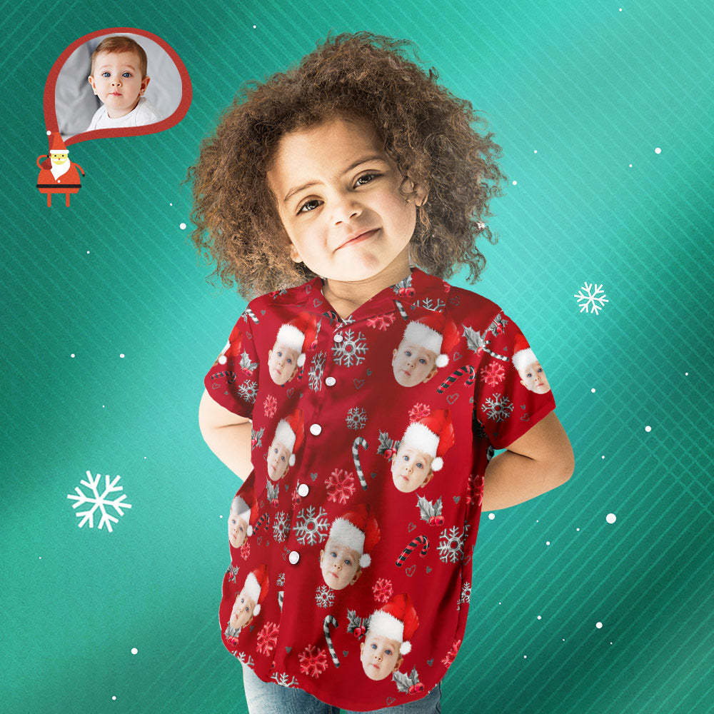 Benutzerdefiniertes Gesichts-hawaii-hemd, Personalisierte Kinderfoto-weihnachtshemden Mit Zuckerstangen F¨¹r Frauen - DePhotoBoxer