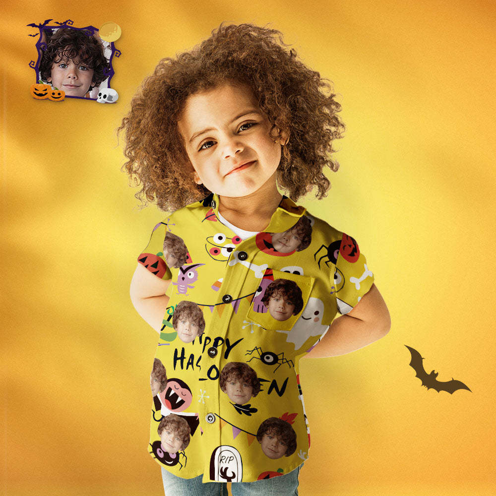 Personalisiertes Hawaiihemd Des Kindes Kundenspezifisches Gesicht Glückliches Halloween - GesichtSocken