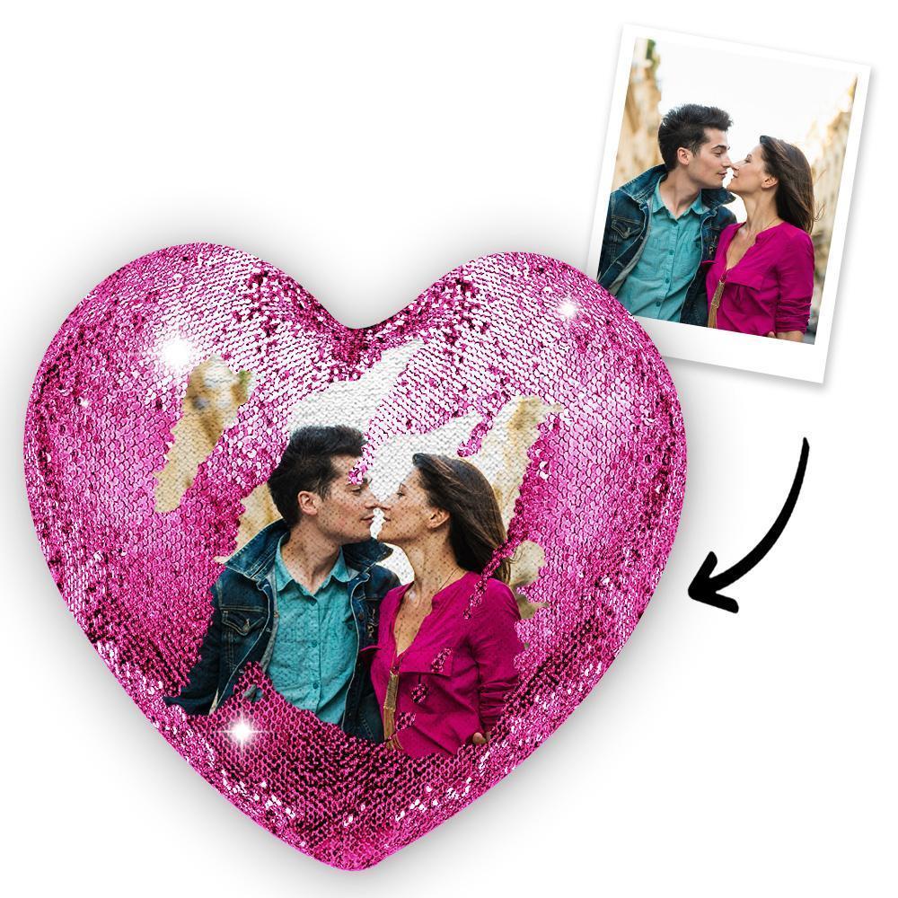 Kundenspezifisches Süßes Liebes-foto-magisches Herzpaillette-kissen-kissen - GesichtSocken
