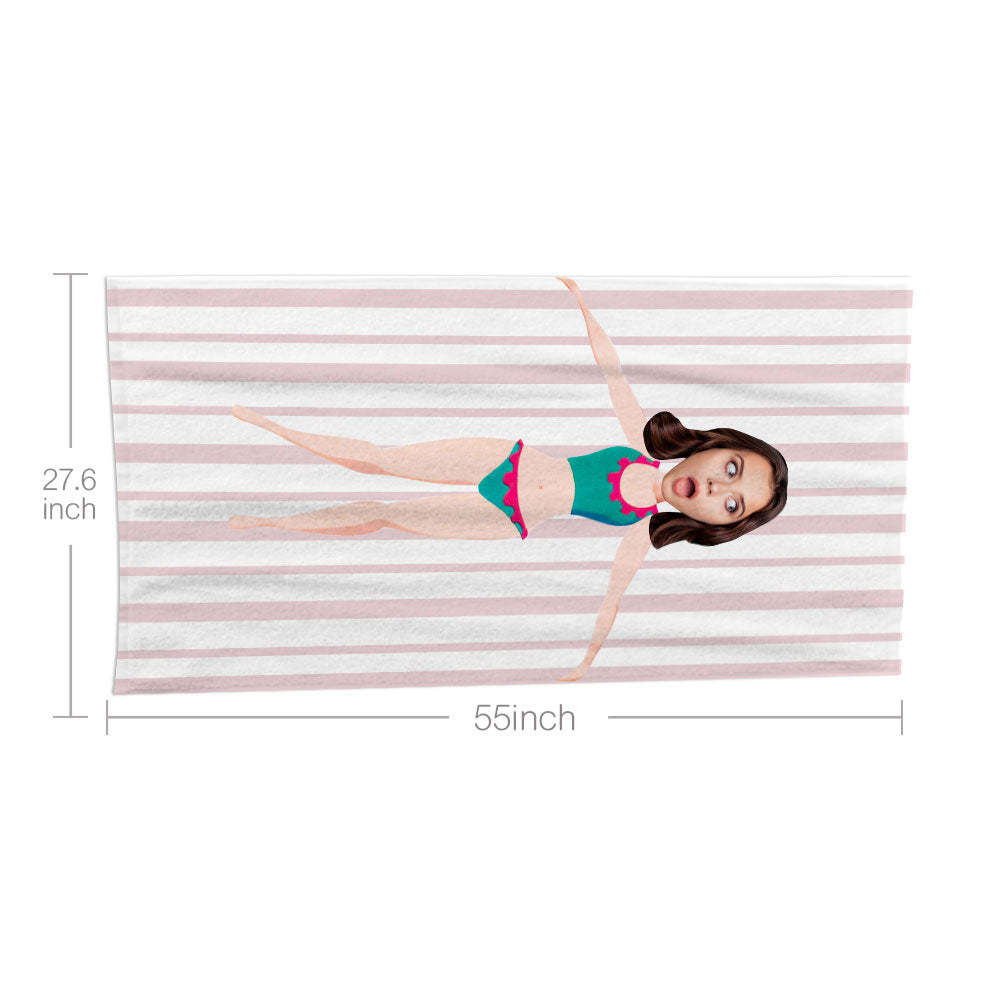 Benutzerdefiniertes Gesicht Strandtuch, Personalisiertes Sexy Meerjungfrau Strandtuch, Lustiges Geschenk - MyFaceSocksDE