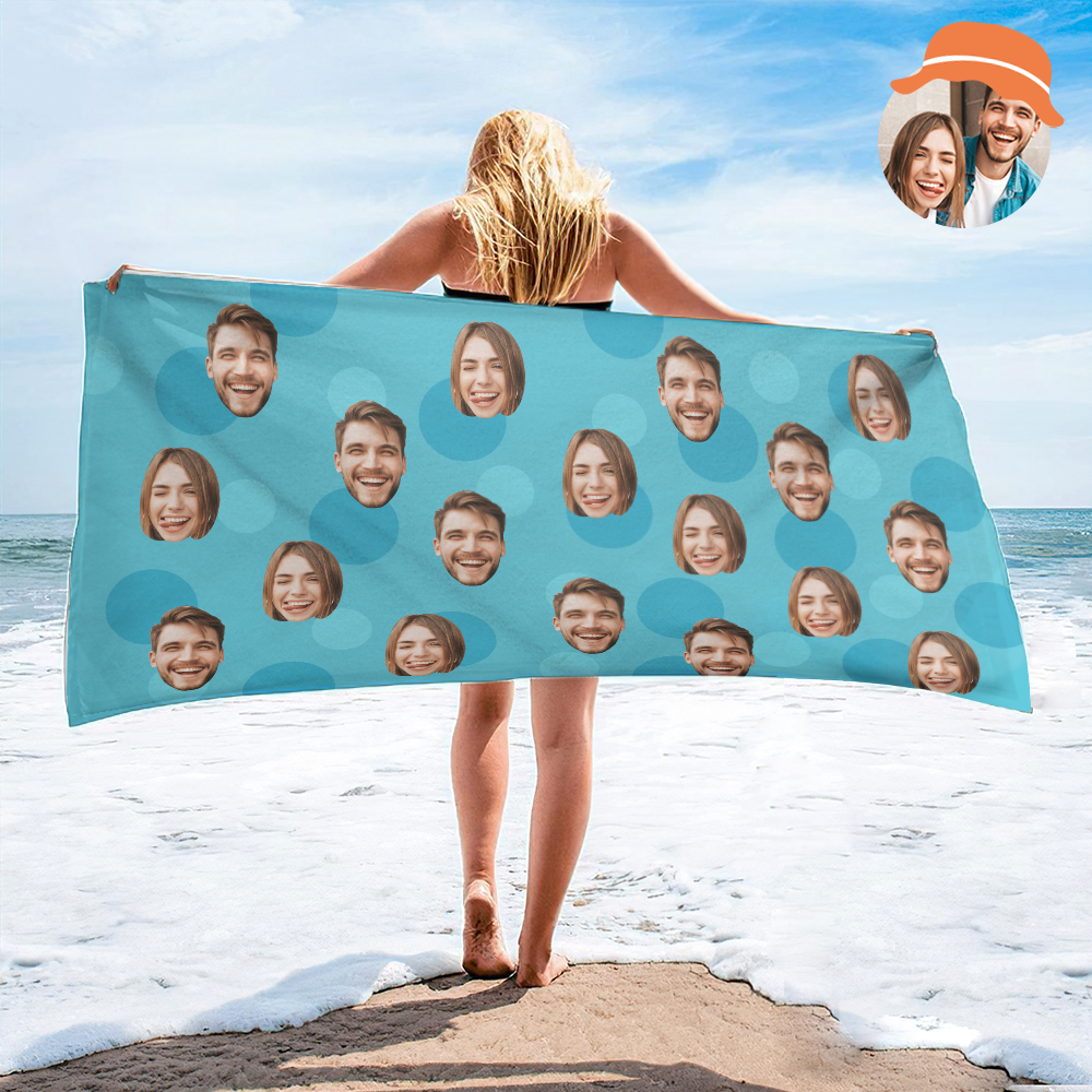 Personalisiertes Strandtuch Mit Gesicht, Individuelles Strandtuch, Lustiges Geschenk, Hellblau - MyFaceSocksDE
