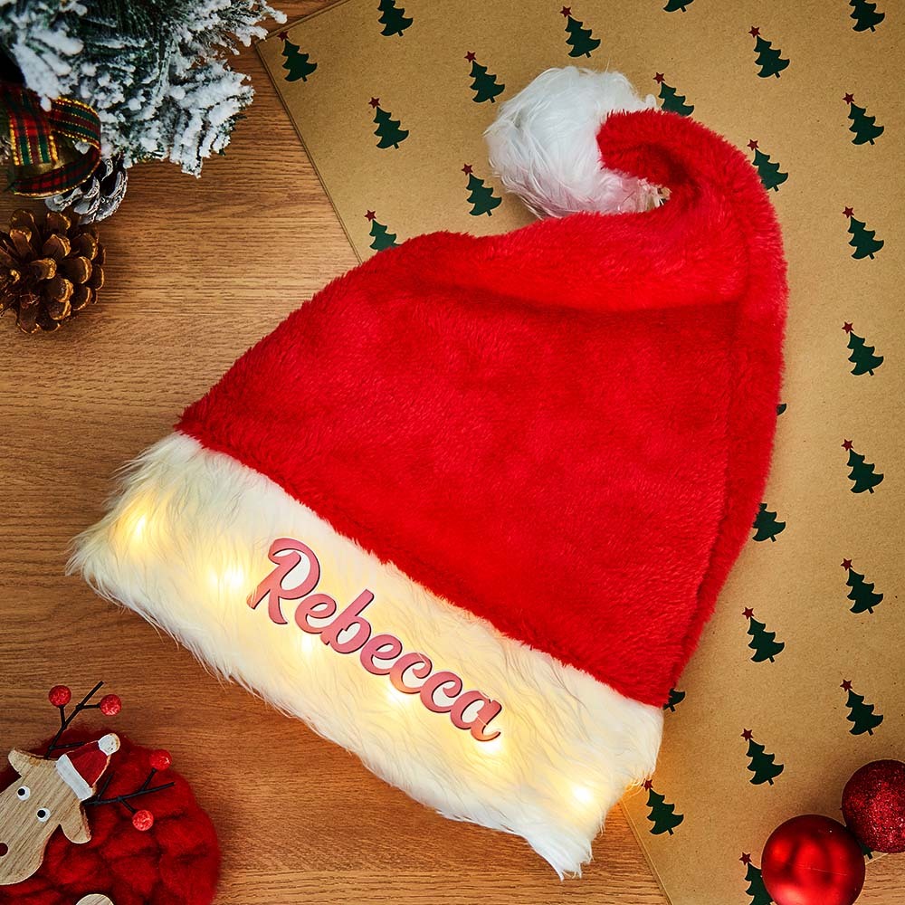 Benutzerdefinierte Beleuchtete Weihnachtsmütze Mit Individuellem Namen. Einzigartige Leuchtende Mütze Für Den Weihnachtstag - GesichtSocken