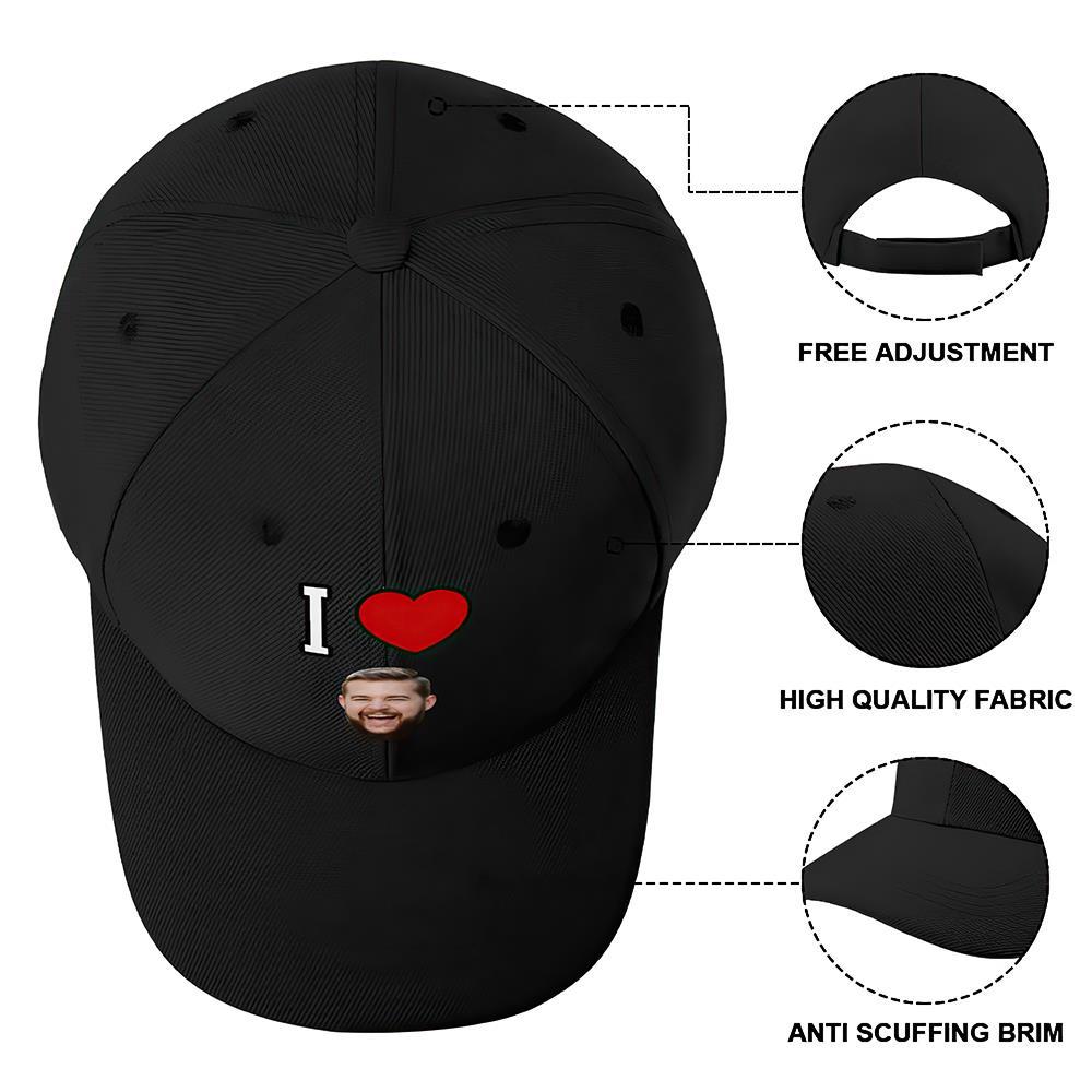 Benutzerdefinierte Kappe Personalisiertes Gesicht Baseballkappen Erwachsene Unisex Bedruckte Modekappen Geschenk - I Love - GesichtSocken