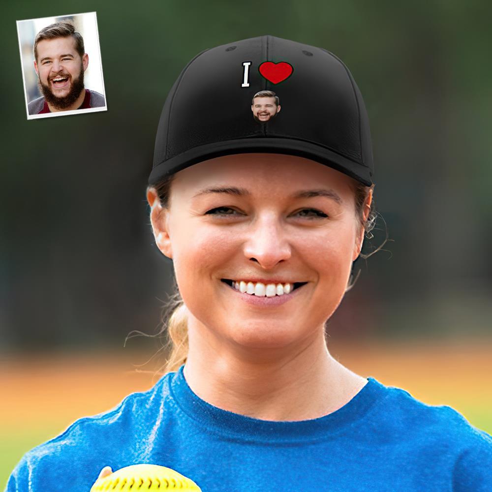 Benutzerdefinierte Kappe Personalisiertes Gesicht Baseballkappen Erwachsene Unisex Bedruckte Modekappen Geschenk - I Love - GesichtSocken