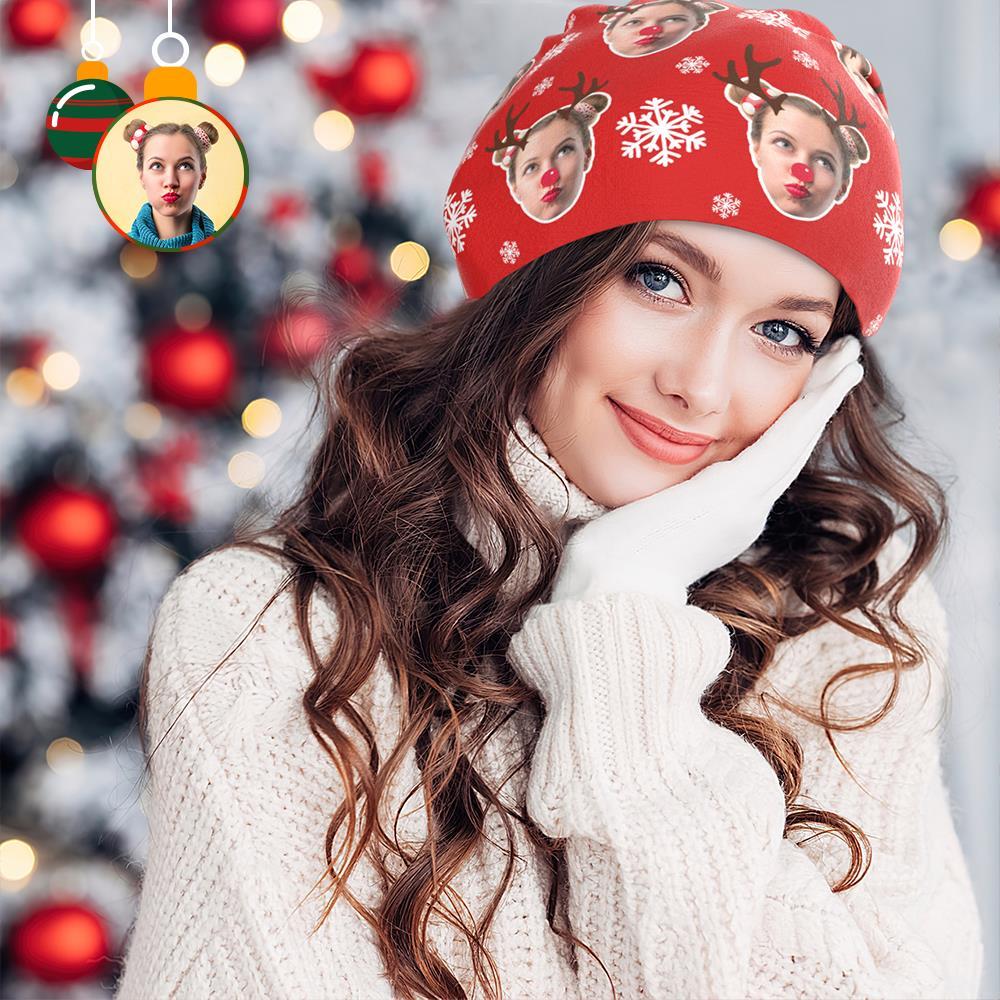 Benutzerdefinierte Full Print Pullover Cap Personalisierte Foto Beanie Hüte Weihnachtsgeschenk Für Sie - Elch - GesichtSocken