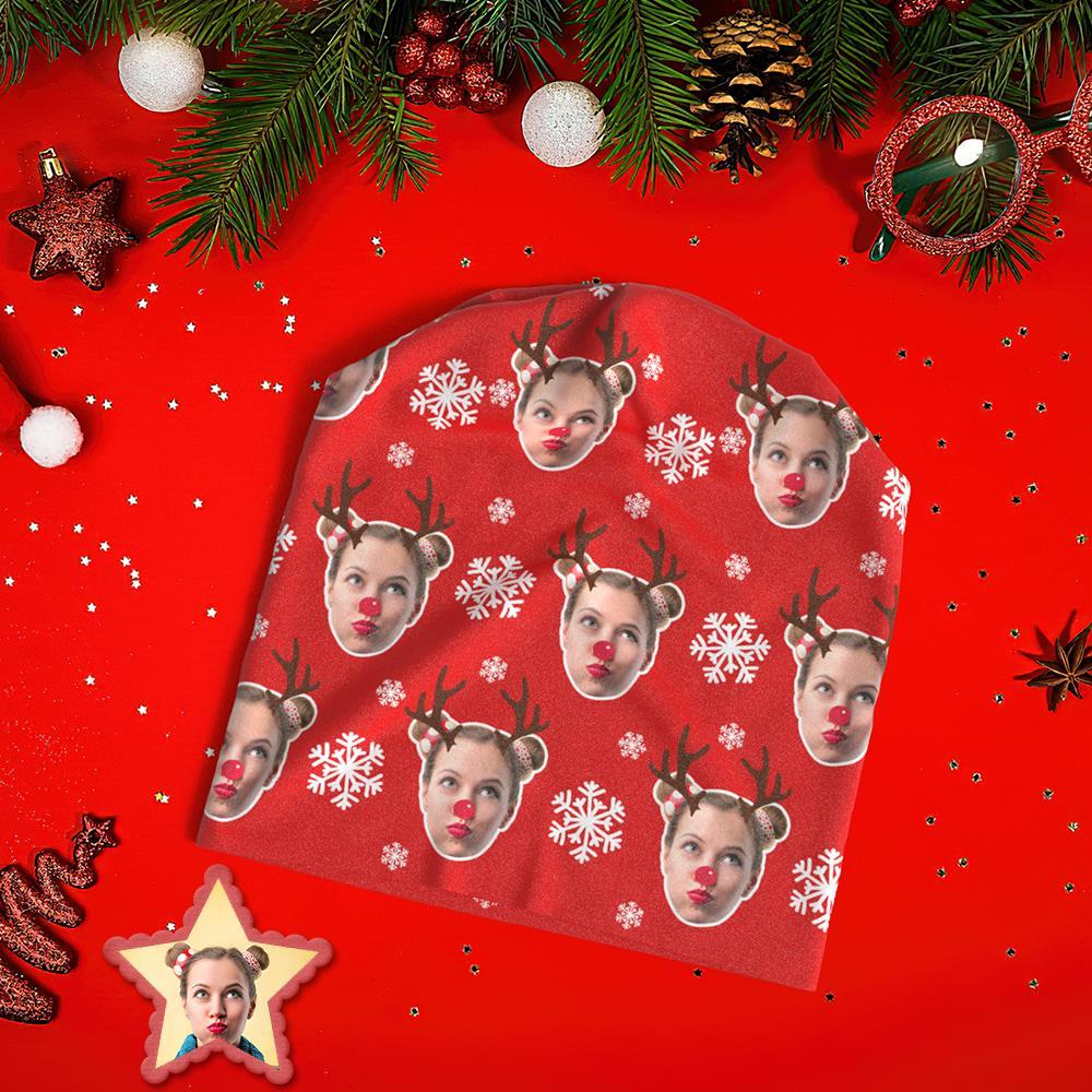 Benutzerdefinierte Full Print Pullover Cap Personalisierte Foto Beanie Mützen Weihnachtsgeschenk Für Ihn - Elch - GesichtSocken