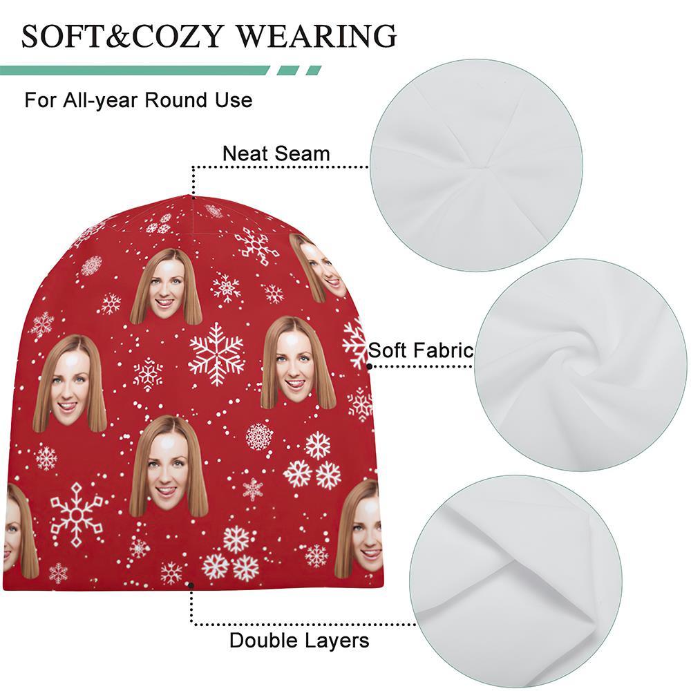 Benutzerdefinierte Full Print Pullover Cap Personalisierte Foto Beanie Hüte Weihnachtsgeschenk Für Sie - Schneeflocke - GesichtSocken