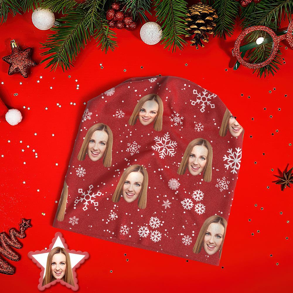 Benutzerdefinierte Full Print Pullover Cap Personalisierte Foto Beanie Hüte Weihnachtsgeschenk Für Sie - Schneeflocke - GesichtSocken