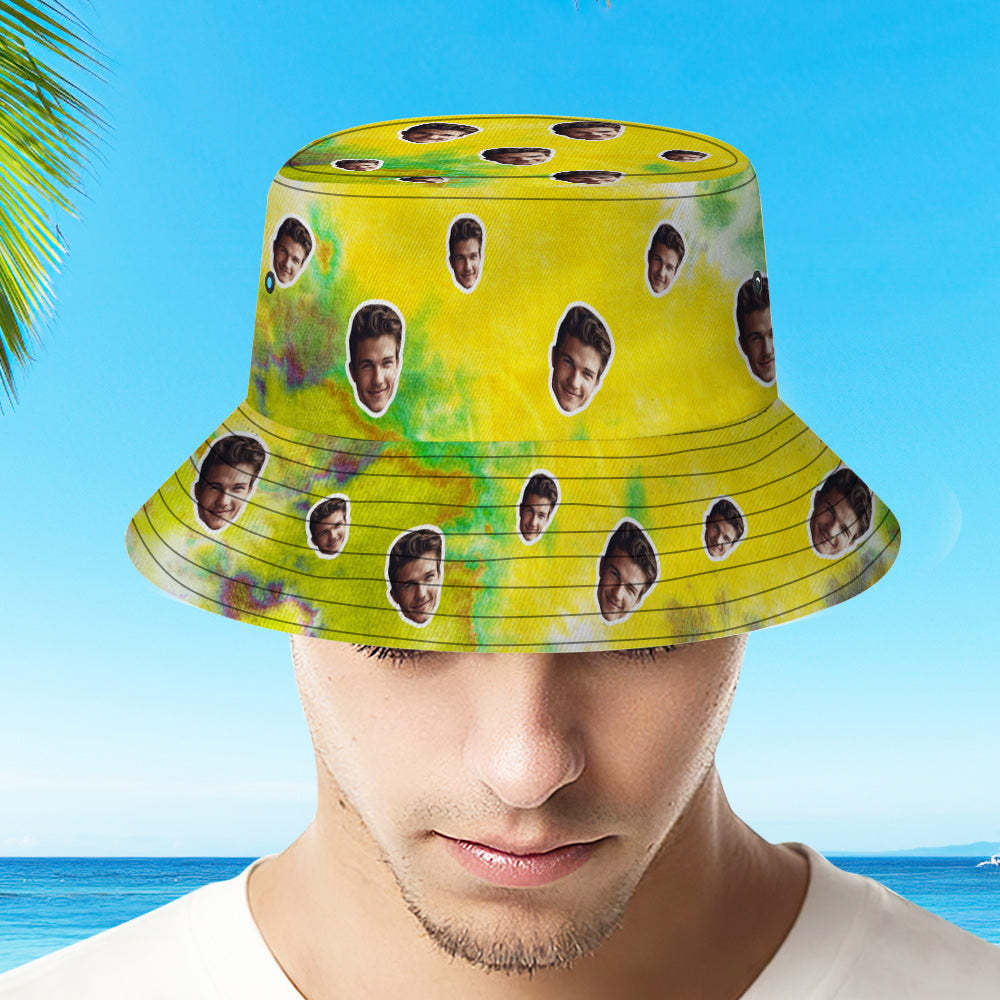 Benutzerdefinierte Bucket Hat Unisex Gesicht Bucket Hat Personalisierte Breite Krempe Outdoor Sommer Cap Wandern Strand Sport Hüte Tie-dye-stil - GesichtSocken