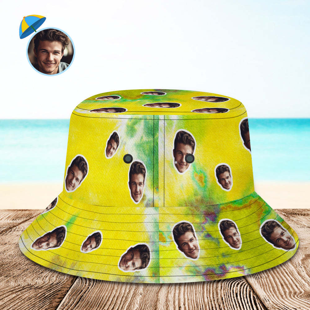 Benutzerdefinierte Bucket Hat Unisex Gesicht Bucket Hat Personalisierte Breite Krempe Outdoor Sommer Cap Wandern Strand Sport Hüte Tie-dye-stil - GesichtSocken