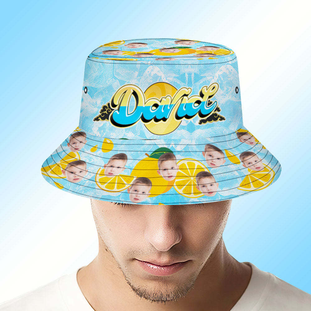 Benutzerdefinierte Bucket Hat Unisex Face Bucket Hats Personalisiertes Foto Und Name Summer Blue Hats - GesichtSocken