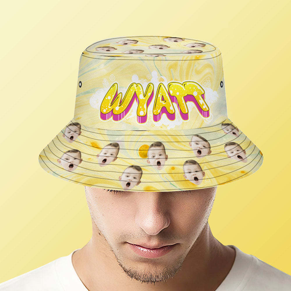 Benutzerdefinierte Bucket Hat Unisex Gesicht Bucket Hats Personalisierte Foto Und Name Sommer Gelbe Hüte - GesichtSocken
