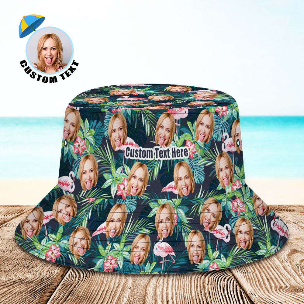 Kundenspezifischer Fischerhut Mit Personalisiertem Gesicht Allover-druck Tropischer Blumendruck Hawaiischer Fischerhut - Flamingo - GesichtSocken